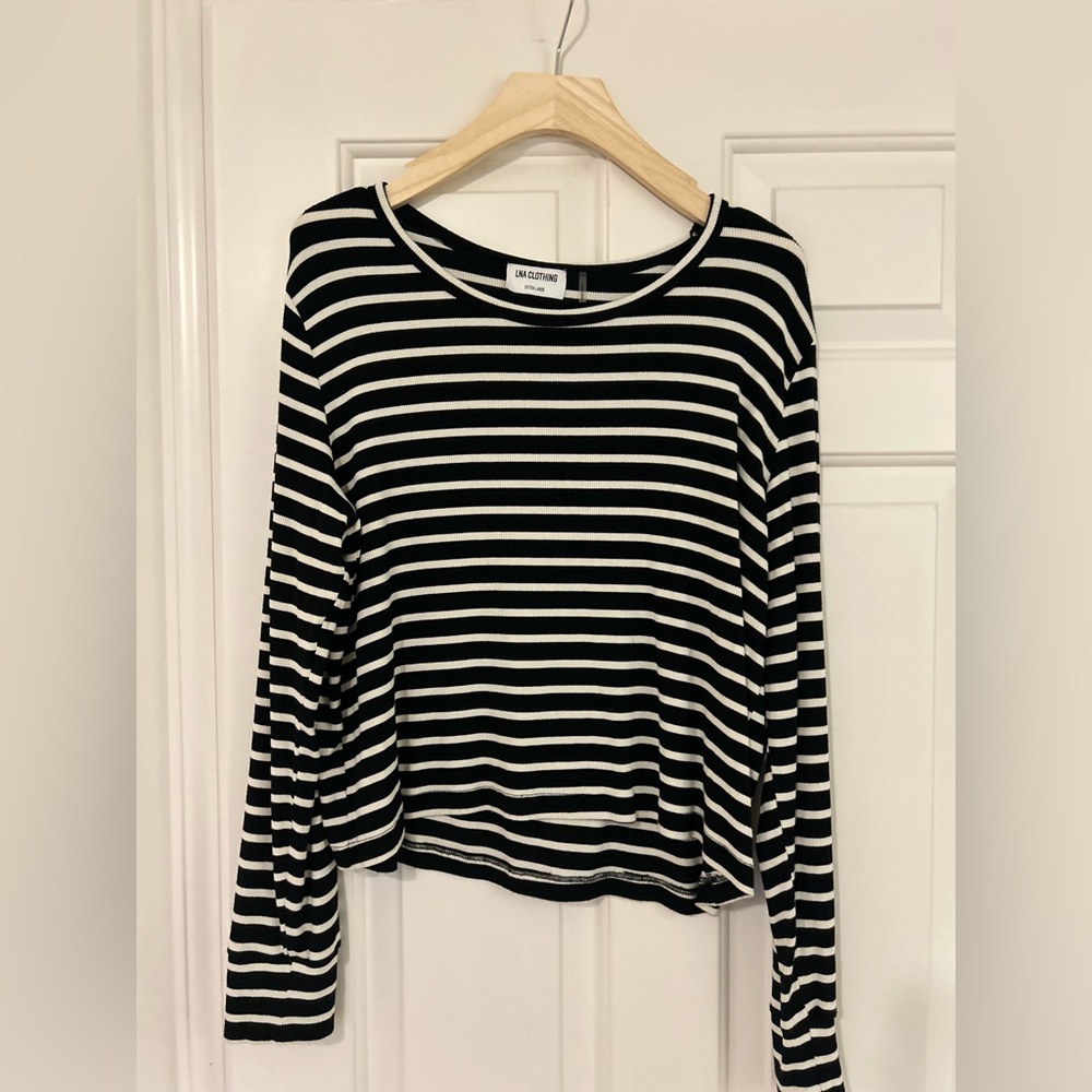 LNA Clothing Black and White Stripe Women's Top Size XL
